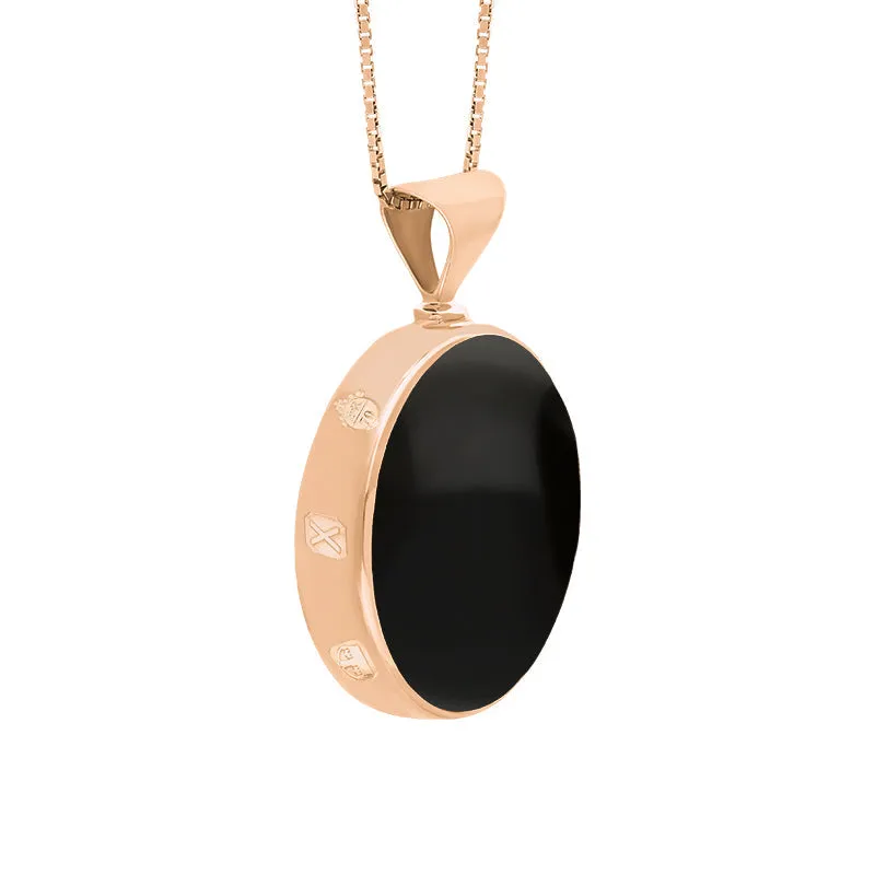 9ct Rose Gold Blue John Whitby Jet Queens Jubilee Hallmark Double Sided Round Necklace D