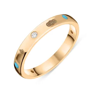 9ct Rose Gold Turquoise 0.06ct Diamond Queen's Jubilee Hallmark 3mm Ring D
