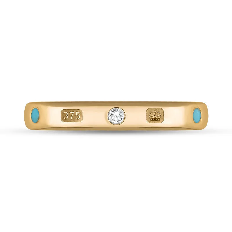 9ct Rose Gold Turquoise 0.06ct Diamond Queen's Jubilee Hallmark 3mm Ring D