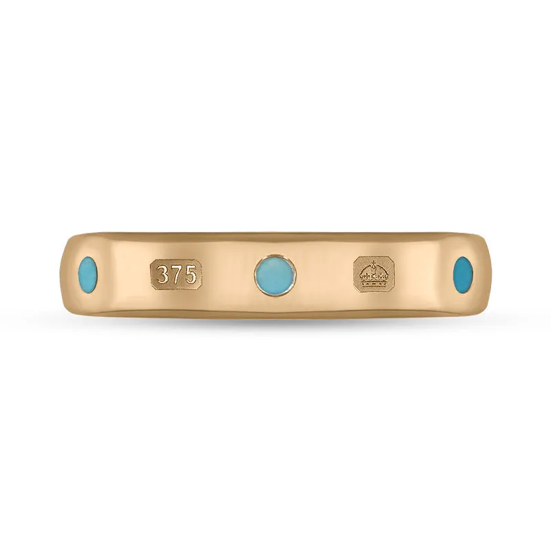 9ct Rose Gold Turquoise Queen's Jubilee Hallmark 4mm Ring D