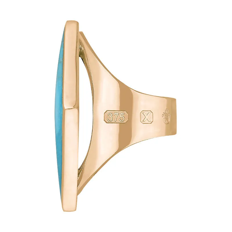 9ct Rose Gold Turquoise Queen's Jubilee Hallmark Large Rhombus Ring D