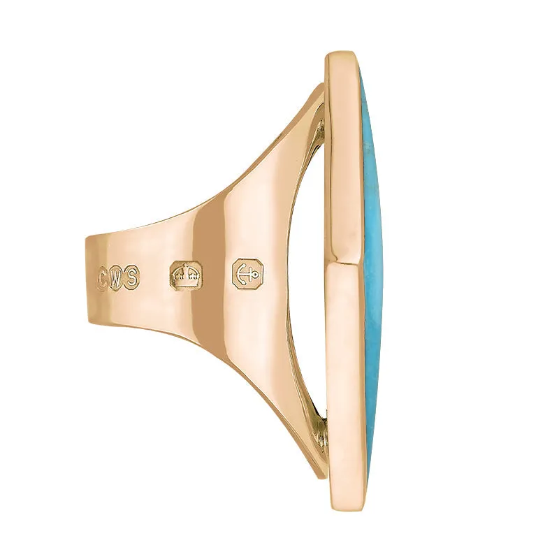 9ct Rose Gold Turquoise Queen's Jubilee Hallmark Large Rhombus Ring D