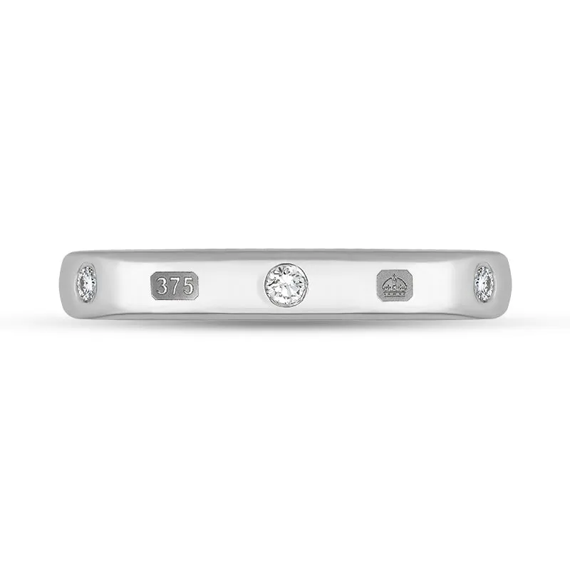 9ct White Gold 0.18ct Diamond Queen's Jubilee Hallmark 6mm Ring D