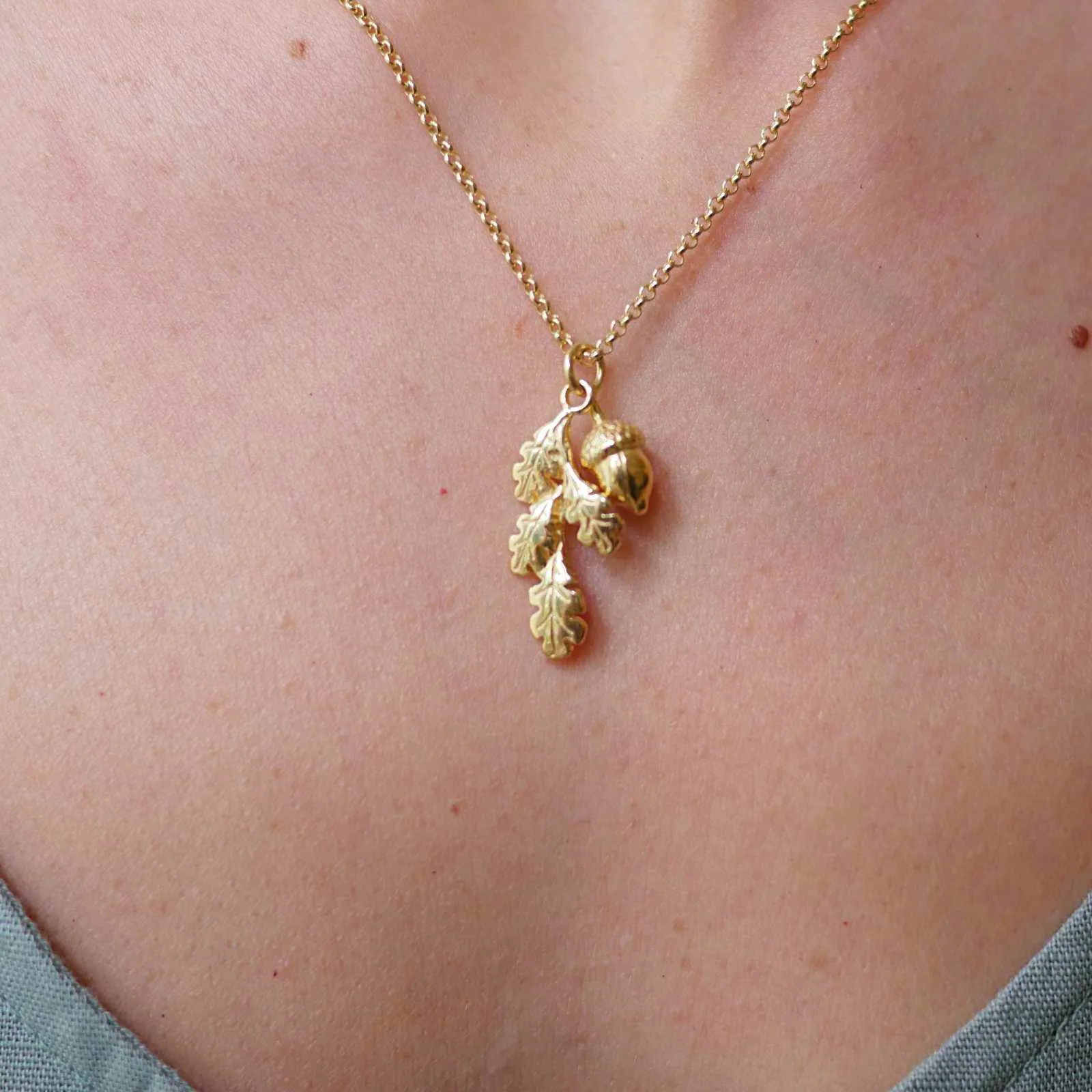 Acorn & Oak Leaf Gold Plated Pendant