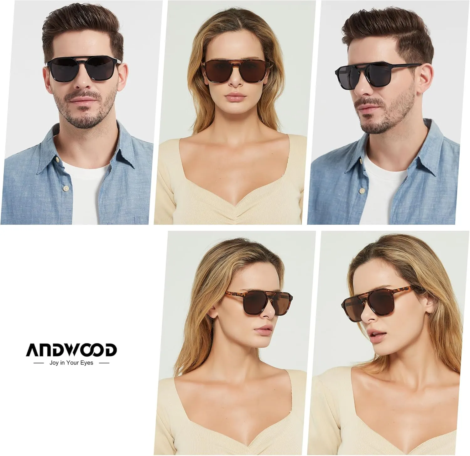 ANDWOOD Trendy Aviator Polarized Sunglasses Men Women Square Stylish Frame Sun Glasses