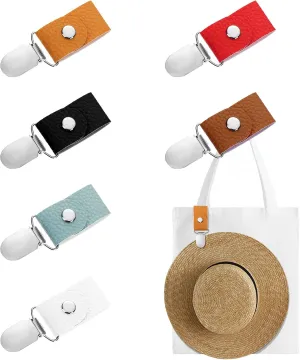 BBTO 6 Pcs Hat Clip for Summer Travel on Bag Luggage PU Leather Beach Hat Clip for Travel Women