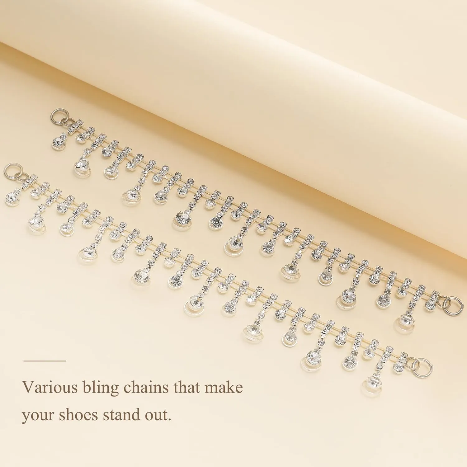 Bling Jewelry Shoe Charms for Girls, Luxury Silver Tassel Bling Shoe Chains for Women, DIY Designer Rhinestone Chain for Clog Sandals, Shoes Decoration Accessories