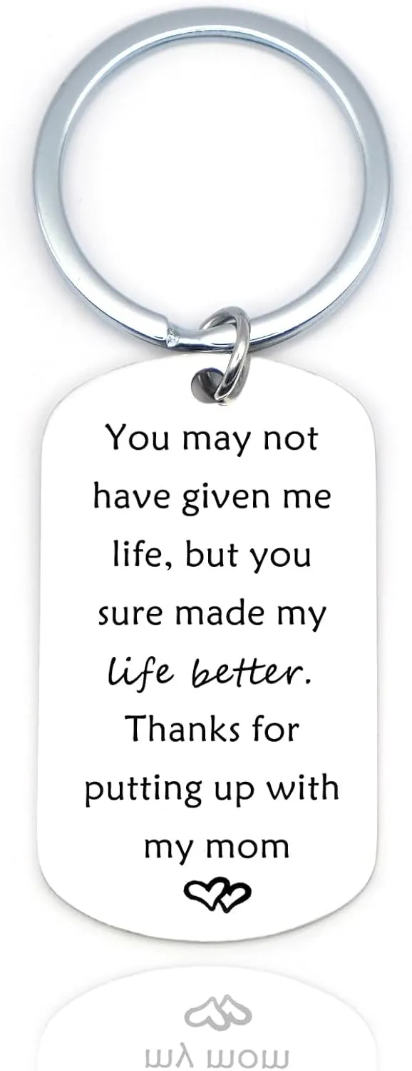 Bonus Dad Father's Day Keychain Gifts from Daughter Son Birthday Gift for Stepdad Wedding Christmas Gift for Step Dad Father from Stepdaughter Stepson Stocking Stuffers