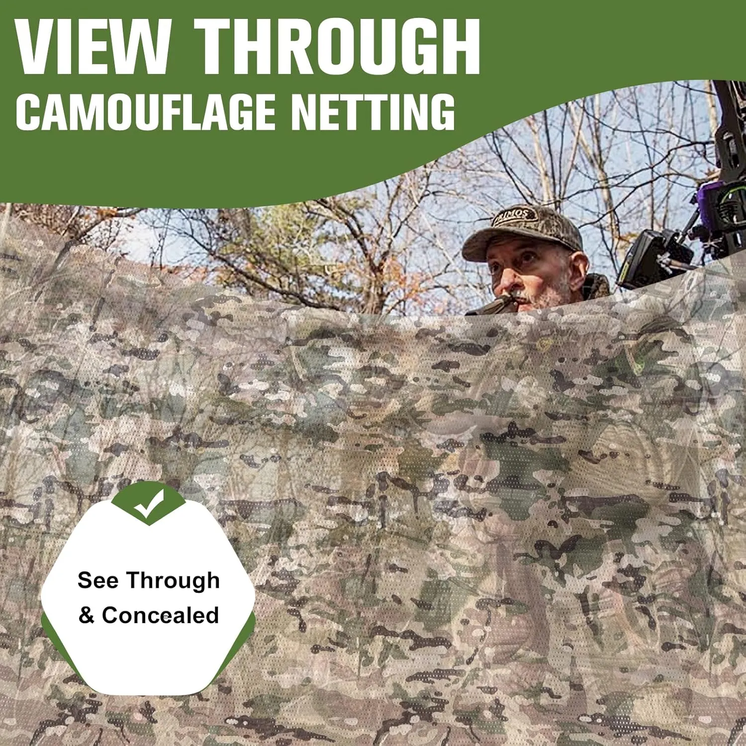Camo Netting, Camouflage Netting, Quiet Mesh Sunshade, Fence Canopy Nets, See Through, Lightweight, Great for Concealment, Hunting, Shooting, Tree Stand, Car Cover, Photography, Decoration