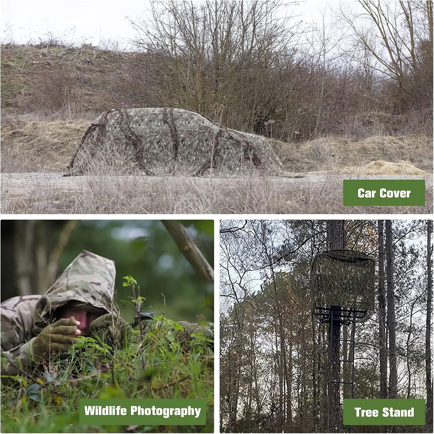 Camo Netting, Camouflage Netting, Quiet Mesh Sunshade, Fence Canopy Nets, See Through, Lightweight, Great for Concealment, Hunting, Shooting, Tree Stand, Car Cover, Photography, Decoration