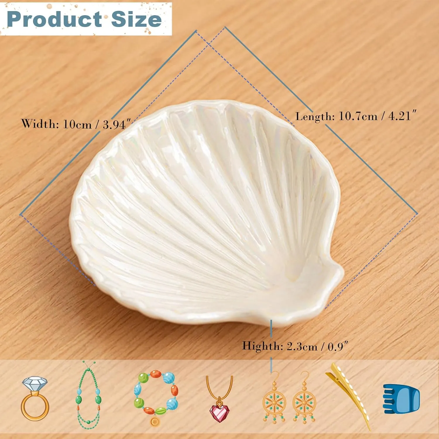 Ceramic Shell Shape Ceramic Jewelry Tray Jewelry Holder Trinket Dish for Jewelry Ocean Style Necklace Earring Ring Holder