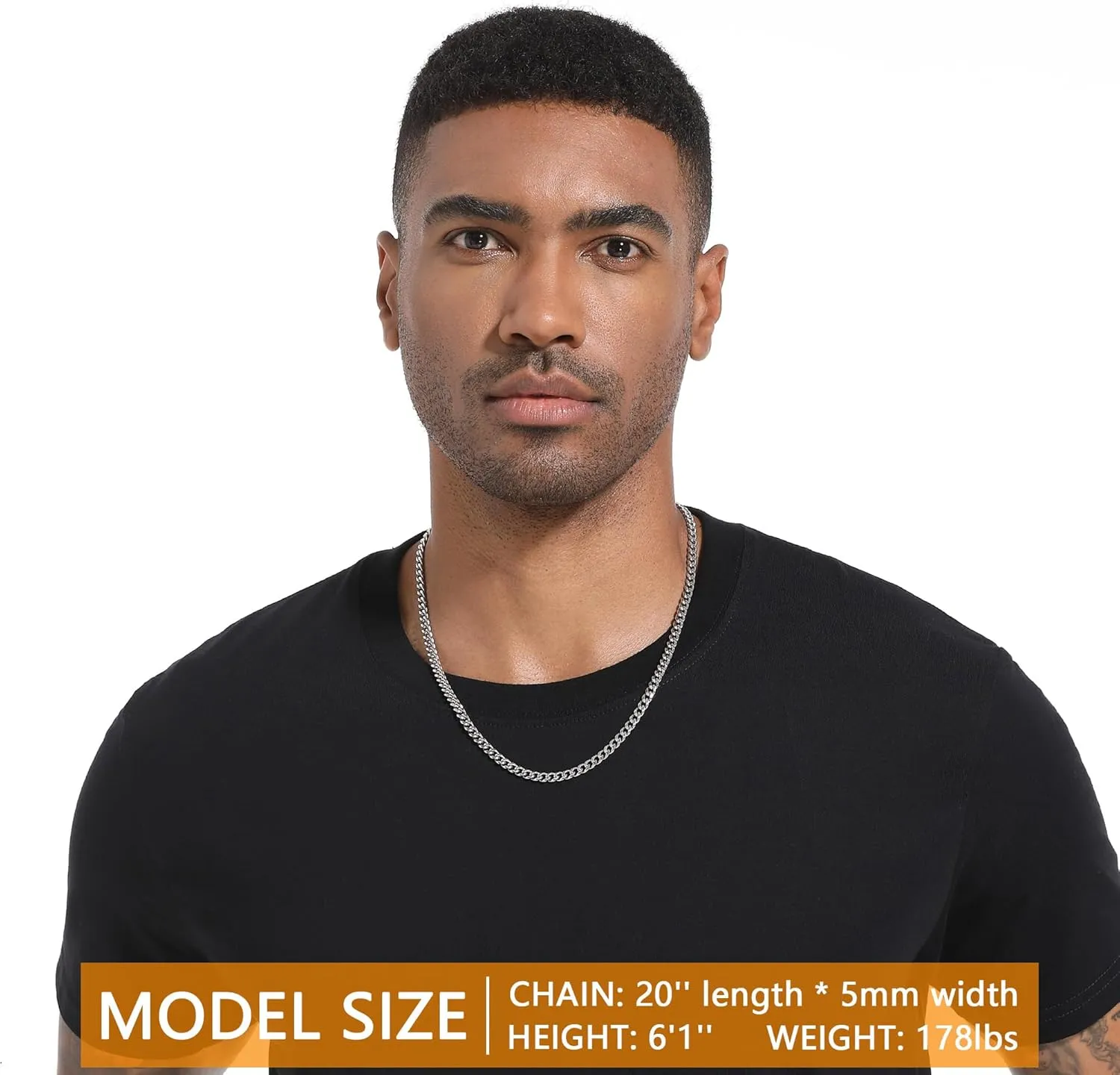 Chain for Men Stainless Steel Cuban Link Chain Necklace Silver Toned Mens Necklaces 18, 20, 22, 24, 26 Inch