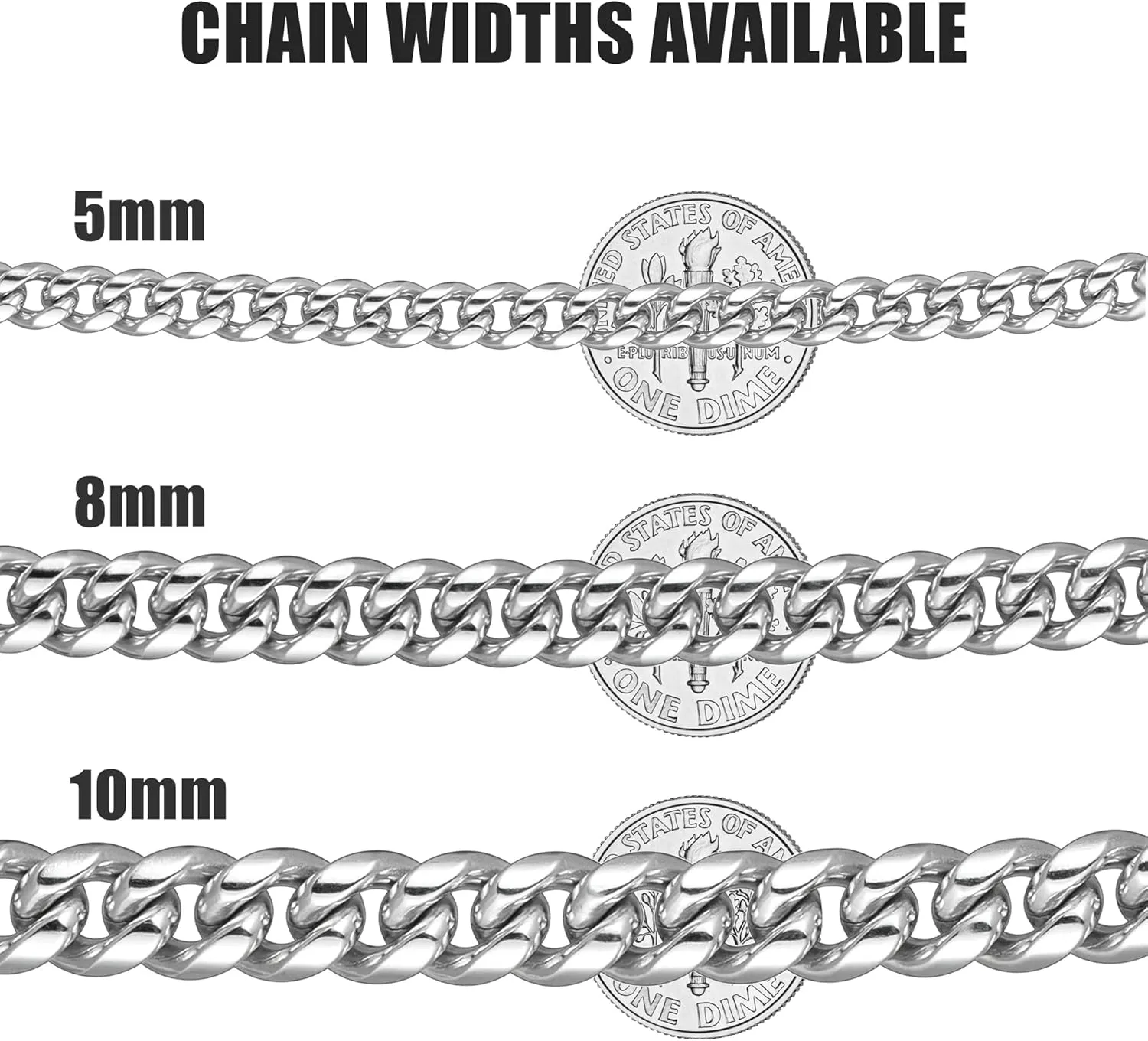 Chain for Men Stainless Steel Cuban Link Chain Necklace Silver Toned Mens Necklaces 18, 20, 22, 24, 26 Inch
