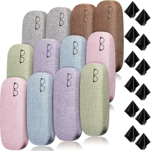 Chumia 12 Pcs Hard Cover Eye Glasses Cases Multi Unisex Linen Fabrics Glasses Protector Case with cleaning Cloth for Men Women