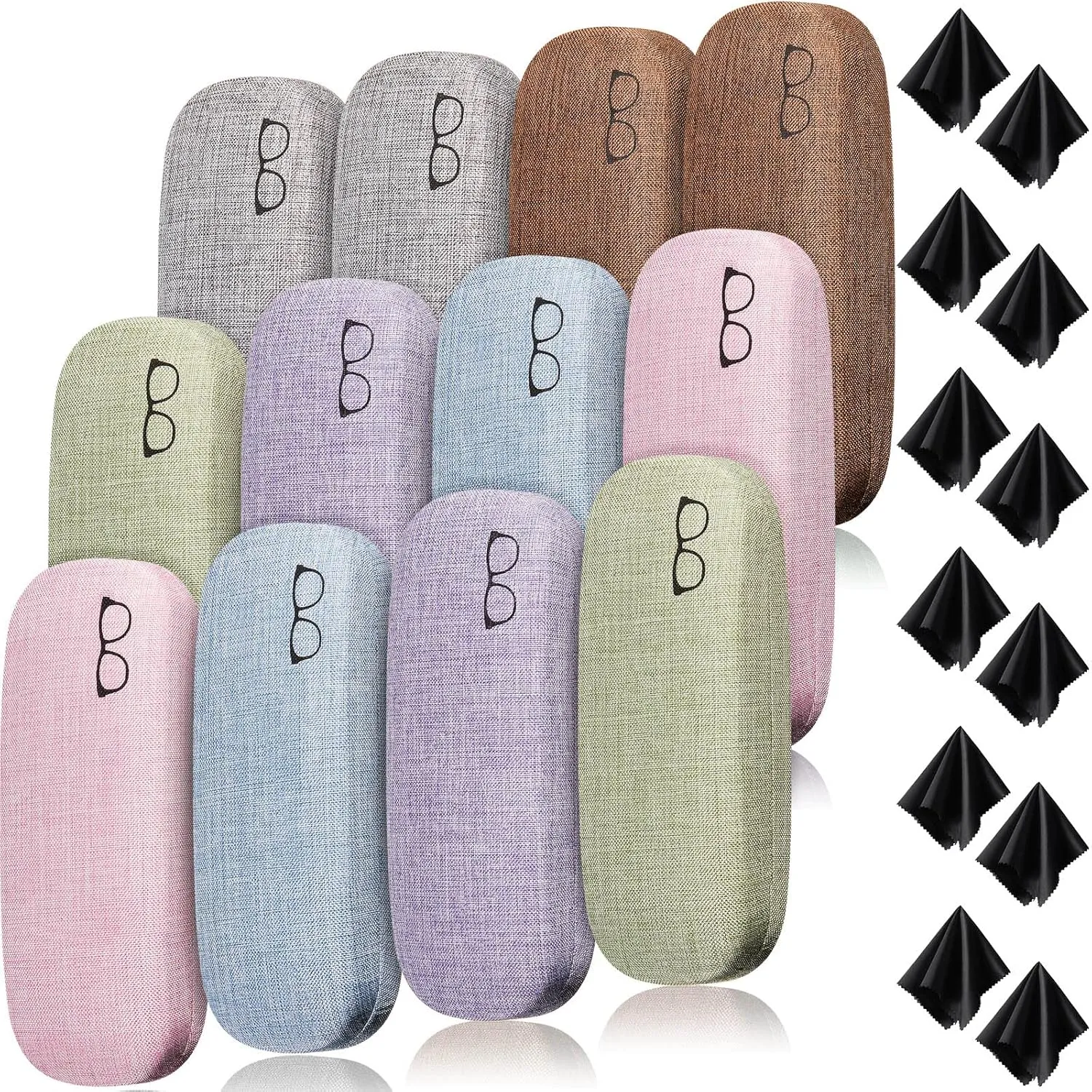 Chumia 12 Pcs Hard Cover Eye Glasses Cases Multi Unisex Linen Fabrics Glasses Protector Case with cleaning Cloth for Men Women