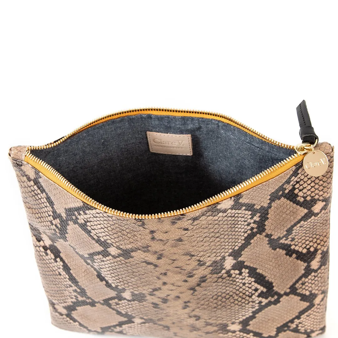 Clare V. Tan Snake Foldover Clutch