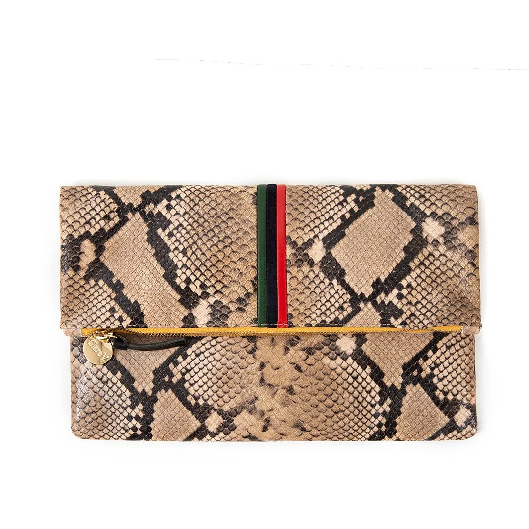 Clare V. Tan Snake Foldover Clutch