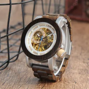 Classic Style Luxury Analog Wristwatch Wooden With Steel in Gift Wooden Box