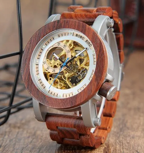 Classic Style Luxury Analog Wristwatch Wooden With Steel in Gift Wooden Box