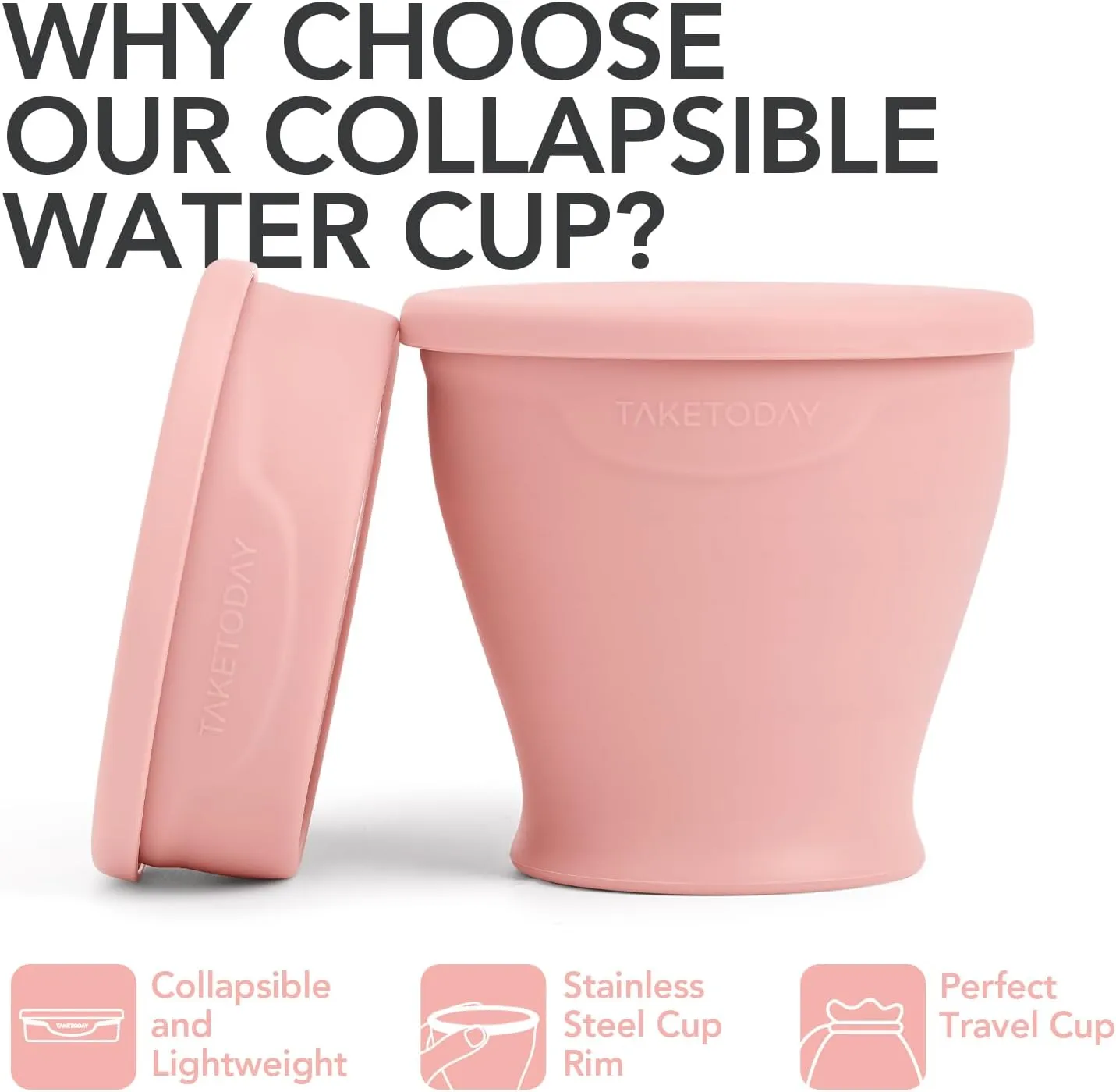 Collapsible Travel Cup - Silicone Foldable Water Cup, BPA-Free with Lid & Waterproof Bag - Drinking Cup Set for Camping, Outdoors & International Travel8 Oz, Lowcountry Peach