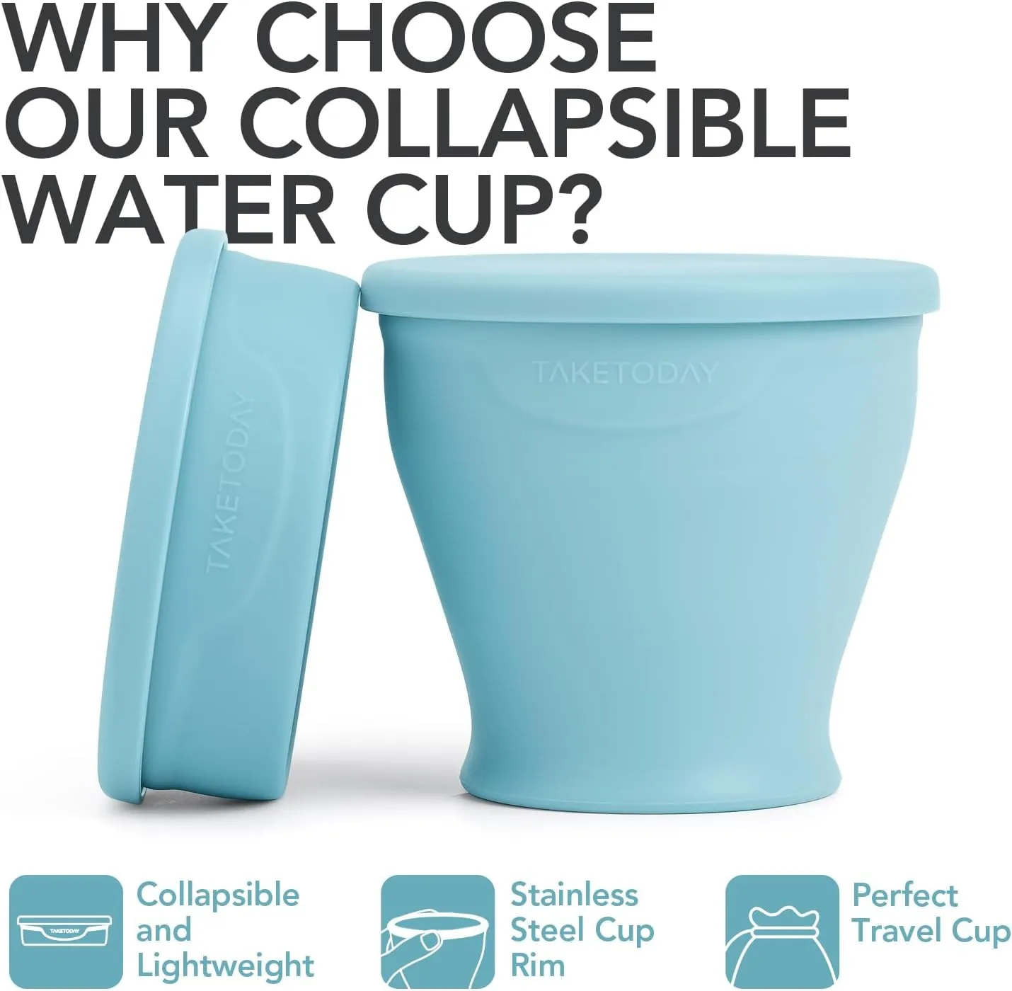 Collapsible Travel Cup - Silicone Foldable Water Cup, BPA-Free with Lid & Waterproof Bag - Drinking Cup Set for Office, Camping & International Travel8 Oz, Blue