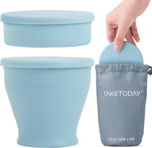 Collapsible Travel Cup - Silicone Foldable Water Cup, BPA-Free with Lid & Waterproof Bag - Drinking Cup Set for Office, Camping & International Travel8 Oz, Blue