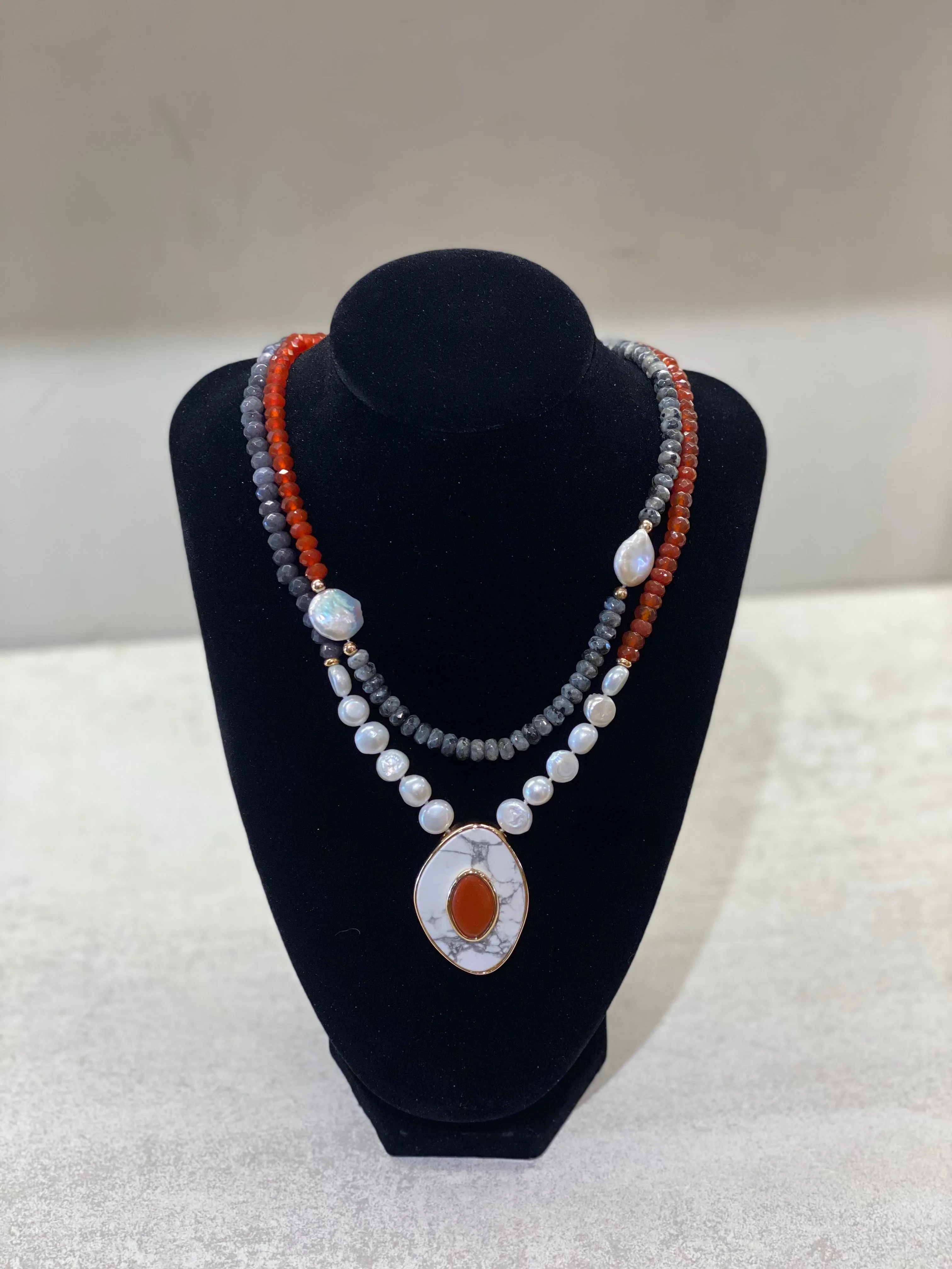 Collar Cristina Sabatini Doble Red and Jasper