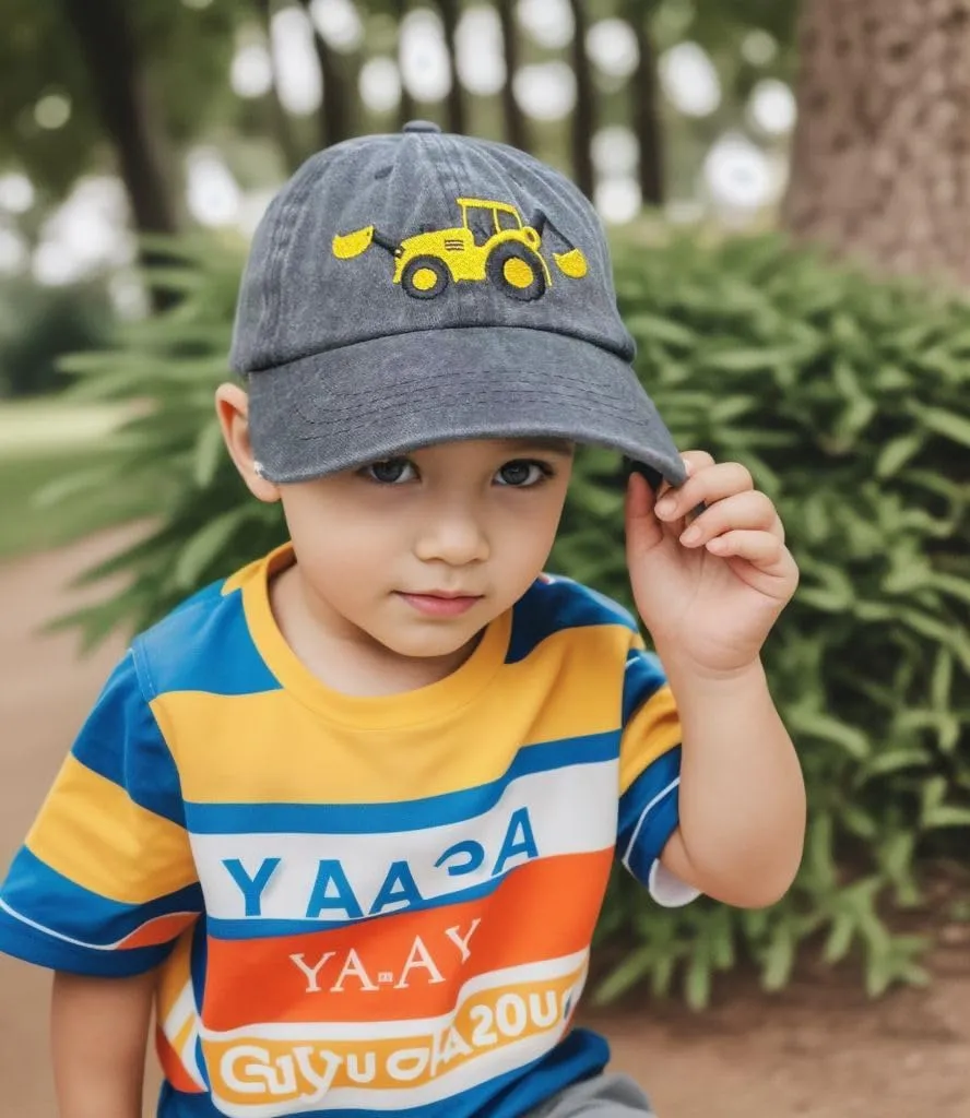 Construction Site Vehicles Hats for Boys Girls Age 3-10Adjustable Vintage Embroidered Kids Baseball Cap