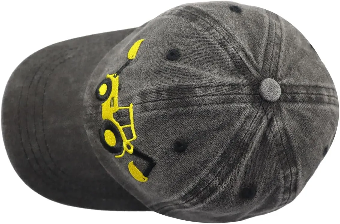 Construction Site Vehicles Hats for Boys Girls Age 3-10Adjustable Vintage Embroidered Kids Baseball Cap