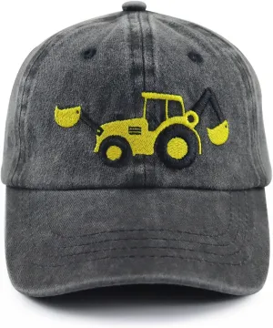 Construction Site Vehicles Hats for Boys Girls Age 3-10Adjustable Vintage Embroidered Kids Baseball Cap