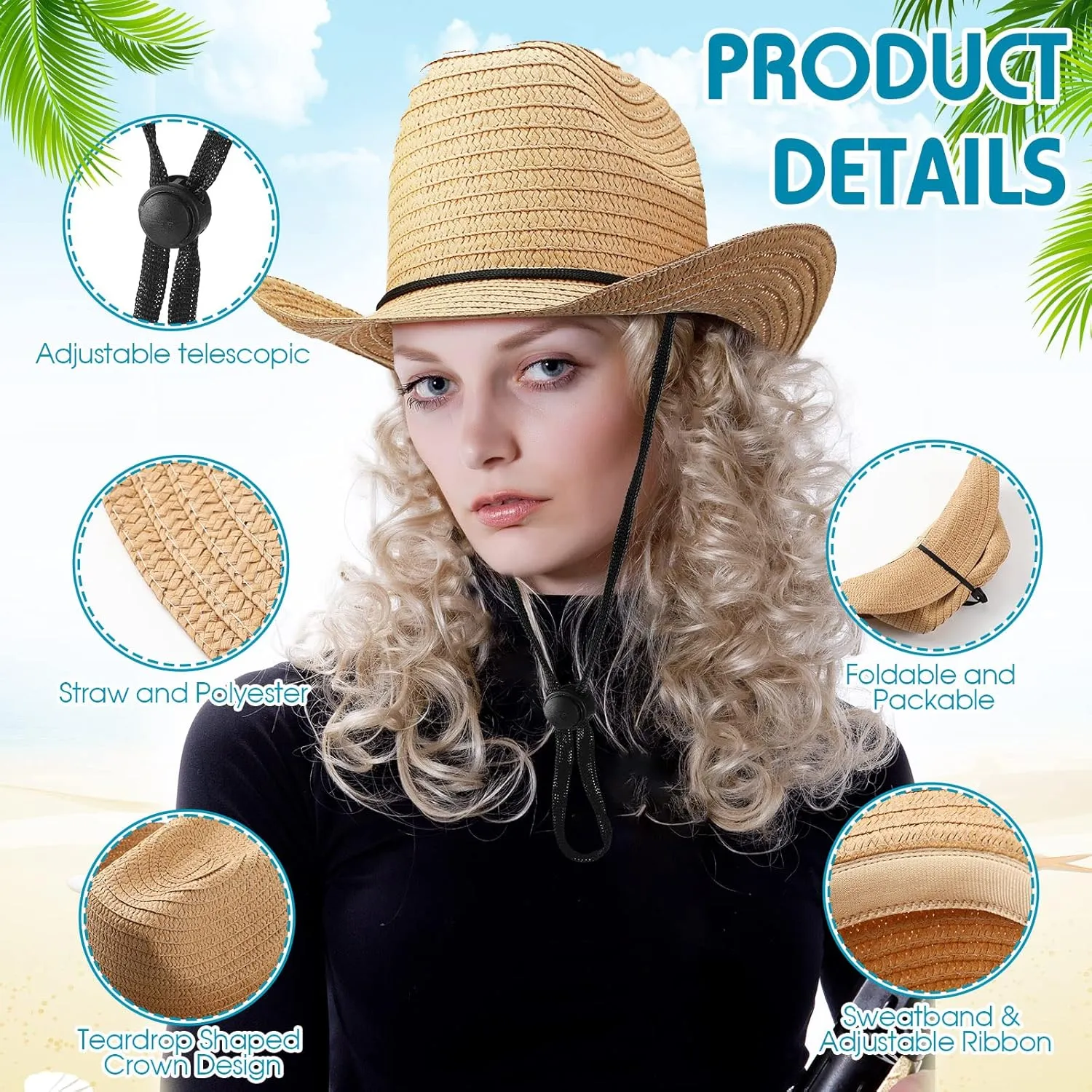 Coume 24 Sets Straw Cowboy Hats and Bandanas - Western Theme Party Costumes and Accessories Bulk Pack for Adults and Men