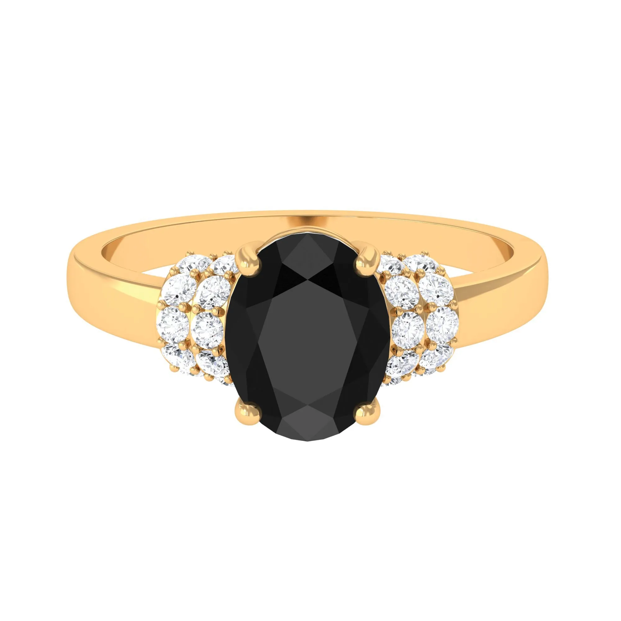 Created Black Diamond and Diamond Oval Engagement Ring