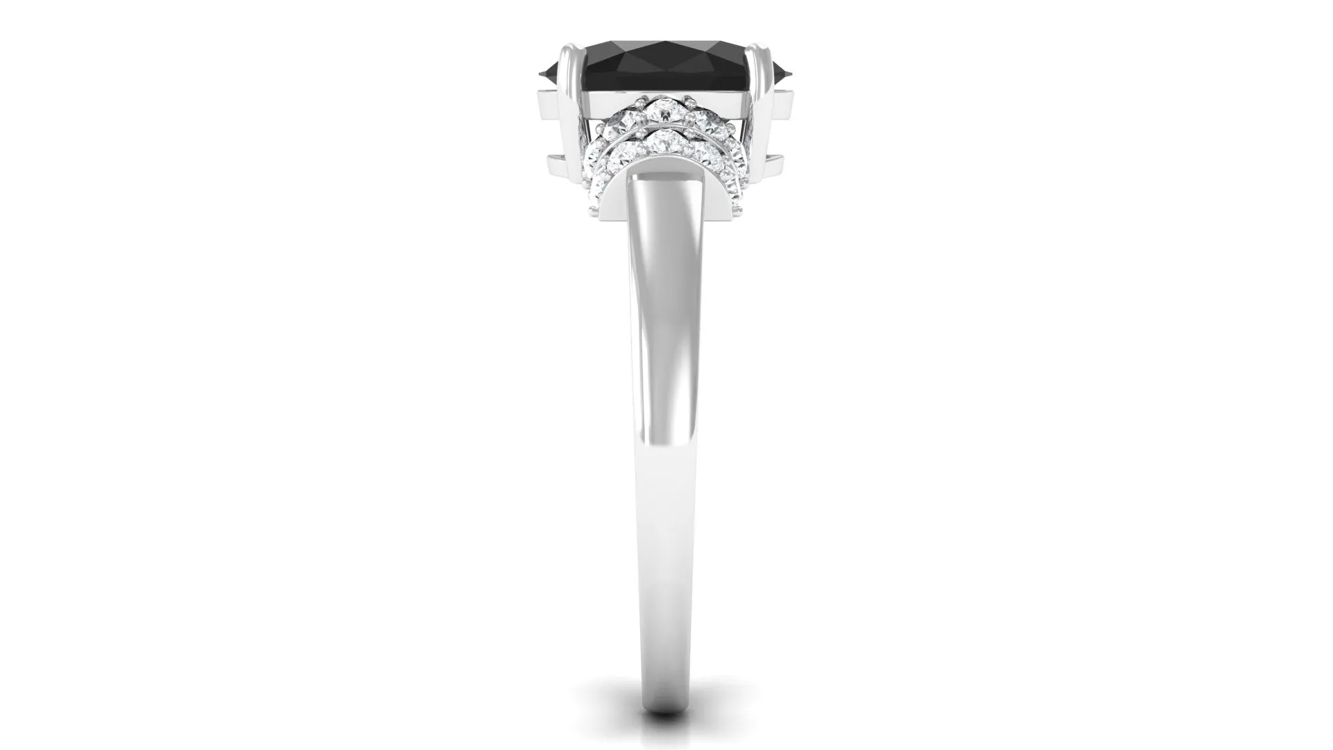 Created Black Diamond and Diamond Oval Engagement Ring