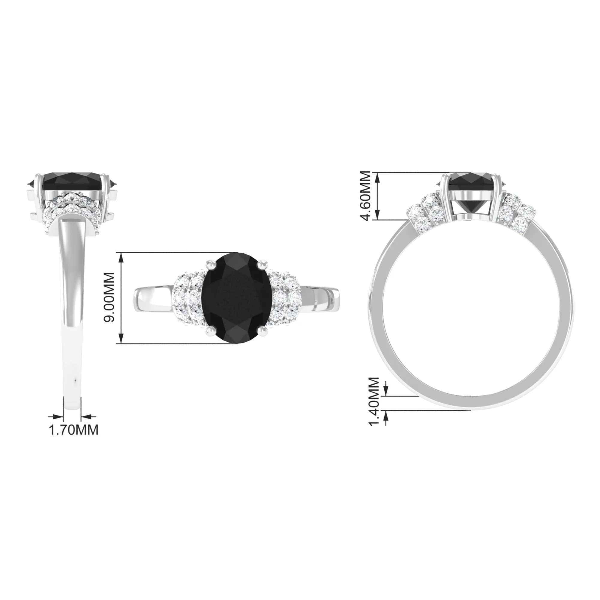 Created Black Diamond and Diamond Oval Engagement Ring