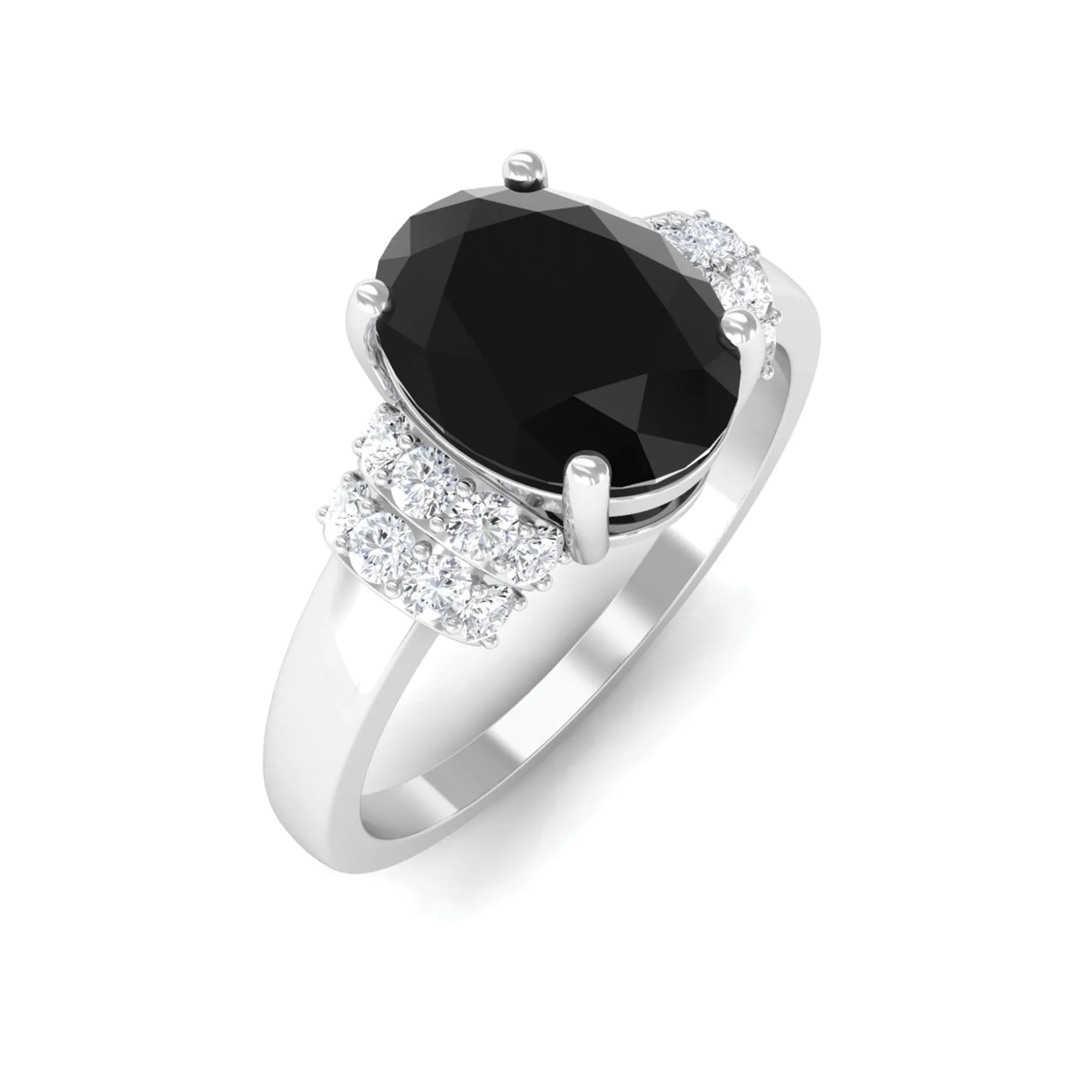 Created Black Diamond and Diamond Oval Engagement Ring