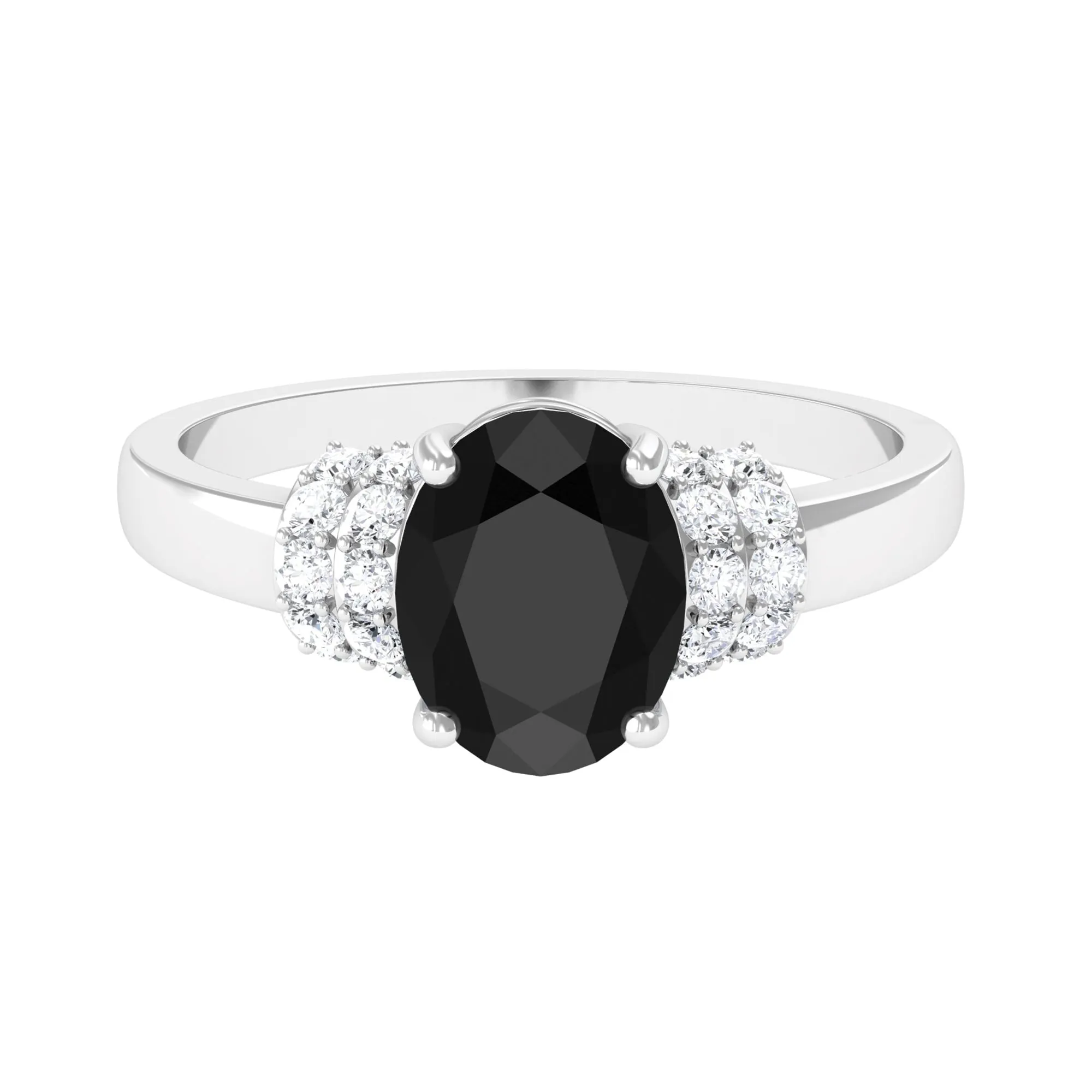 Created Black Diamond and Diamond Oval Engagement Ring
