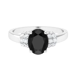Created Black Diamond and Diamond Oval Engagement Ring