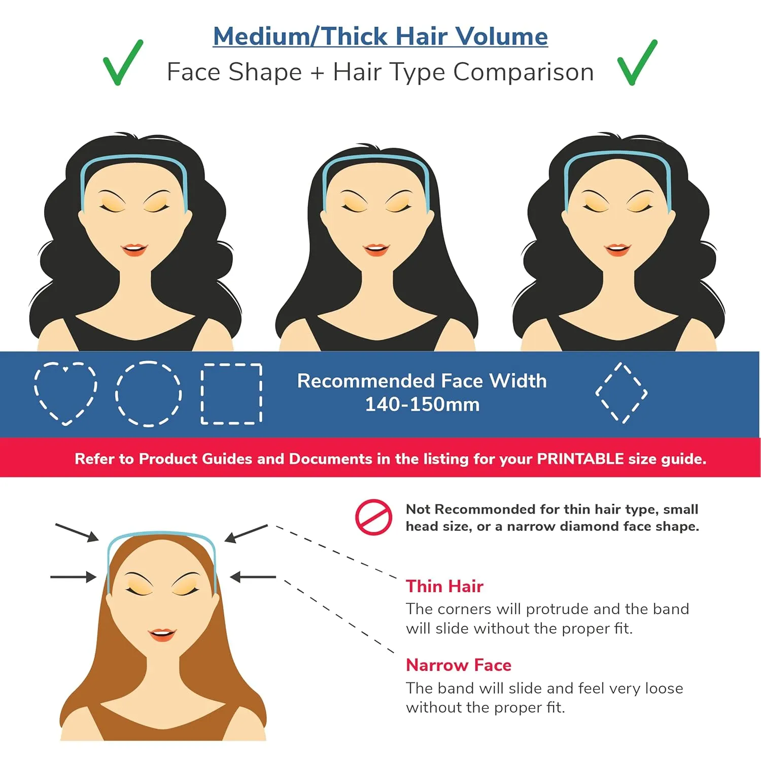 Curly Thick Hair - Medium Headband - Hand-Wrapped Solids (Original, Navy Blue)
