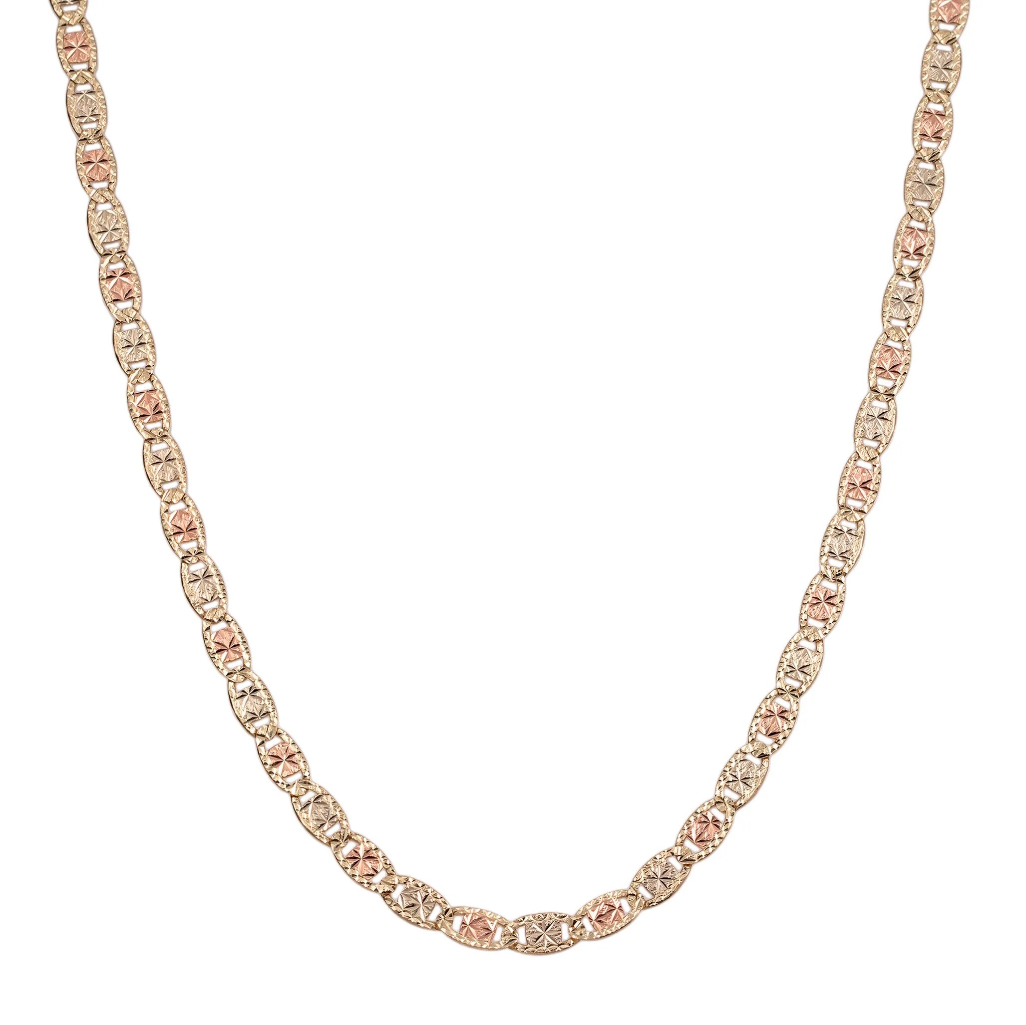 Diamond-Cut Valentino Link Chain Necklace 10K Tri-Color Gold