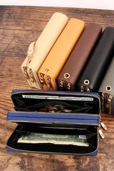 Double Zipper Wallets w/Strap (Black & Brown) - #4694-4695