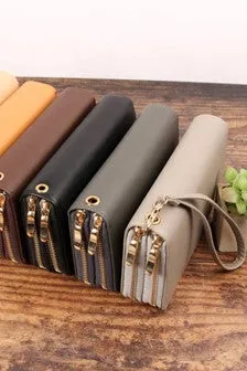 Double Zipper Wallets w/Strap (Black & Brown) - #4694-4695