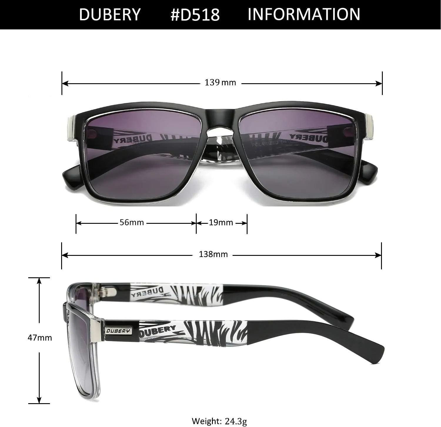 DUBERY Vintage Polarized Sunglasses for Men Women Retro Square Sun Glasses D518