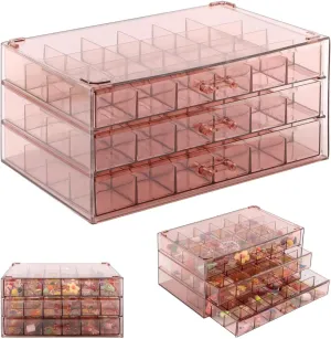 Earring Storage Box, 72 Grids Jewelry Box 3 Layer Acrylic Jewelry Organizer Holder Stackable Ring Display Stand for Earring Ring Pin, for Women Girls (COLOR:Tan)