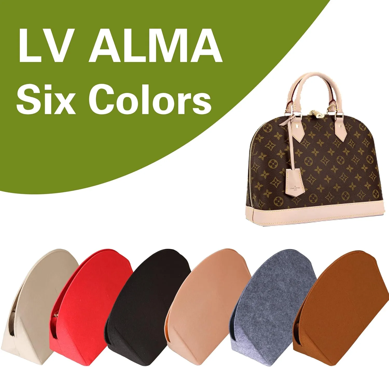 Felt Purse Organizer Insert with Zipper,Bag in Bag Shell Shaper Handbag & Tote Organizer Fits in Alma BB PM Tote(red,Alma PM)