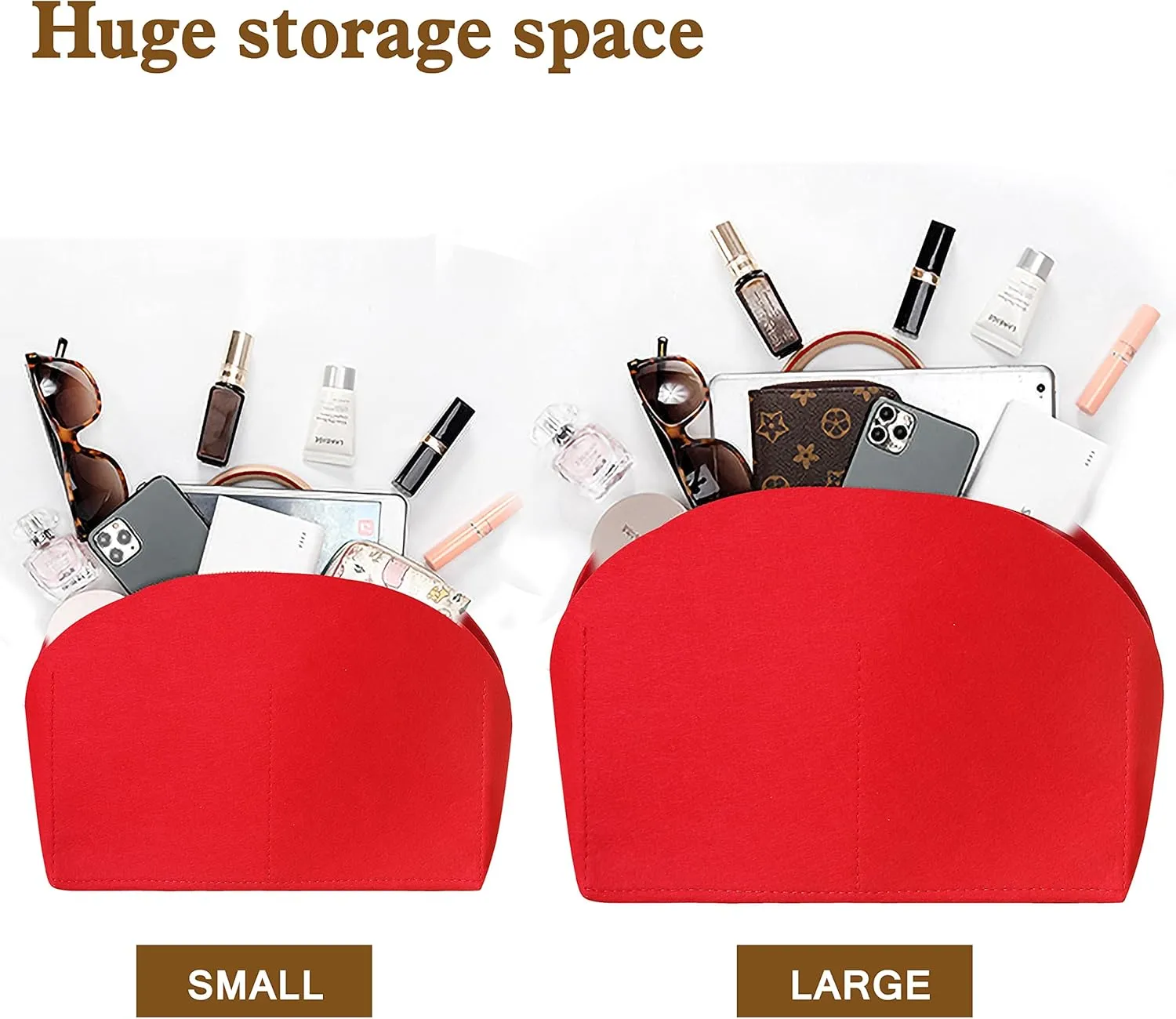 Felt Purse Organizer Insert with Zipper,Bag in Bag Shell Shaper Handbag & Tote Organizer Fits in Alma BB PM Tote(red,Alma PM)