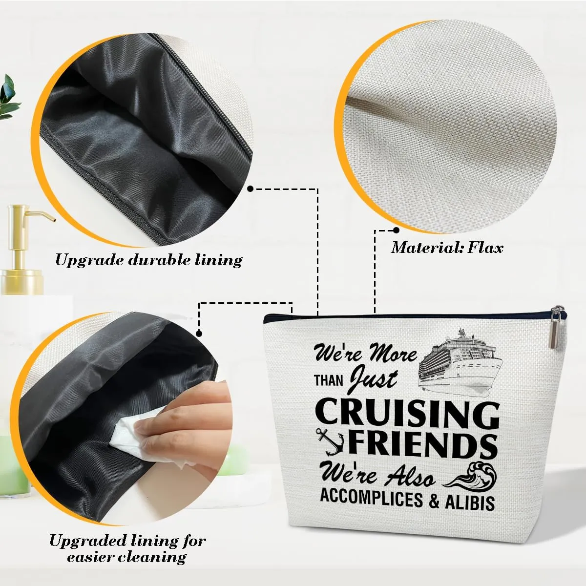Funny Cruise Makeup Gift Bag, Cruise Lover Summer Vacation Gift, Toiletry Travel Cosmetic Bags With Zipper Organizer For Women Girl Mom Sister Friend