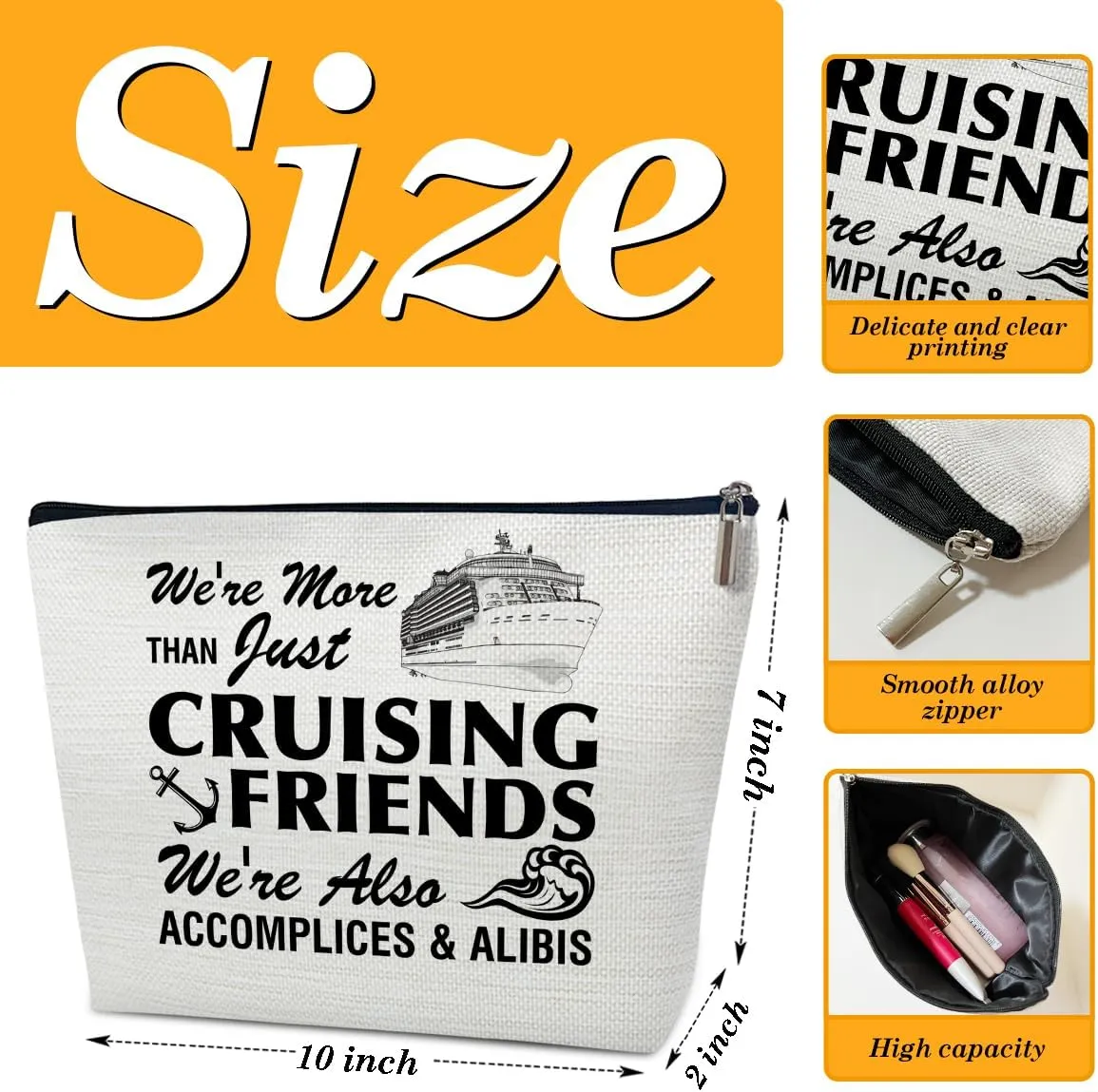Funny Cruise Makeup Gift Bag, Cruise Lover Summer Vacation Gift, Toiletry Travel Cosmetic Bags With Zipper Organizer For Women Girl Mom Sister Friend