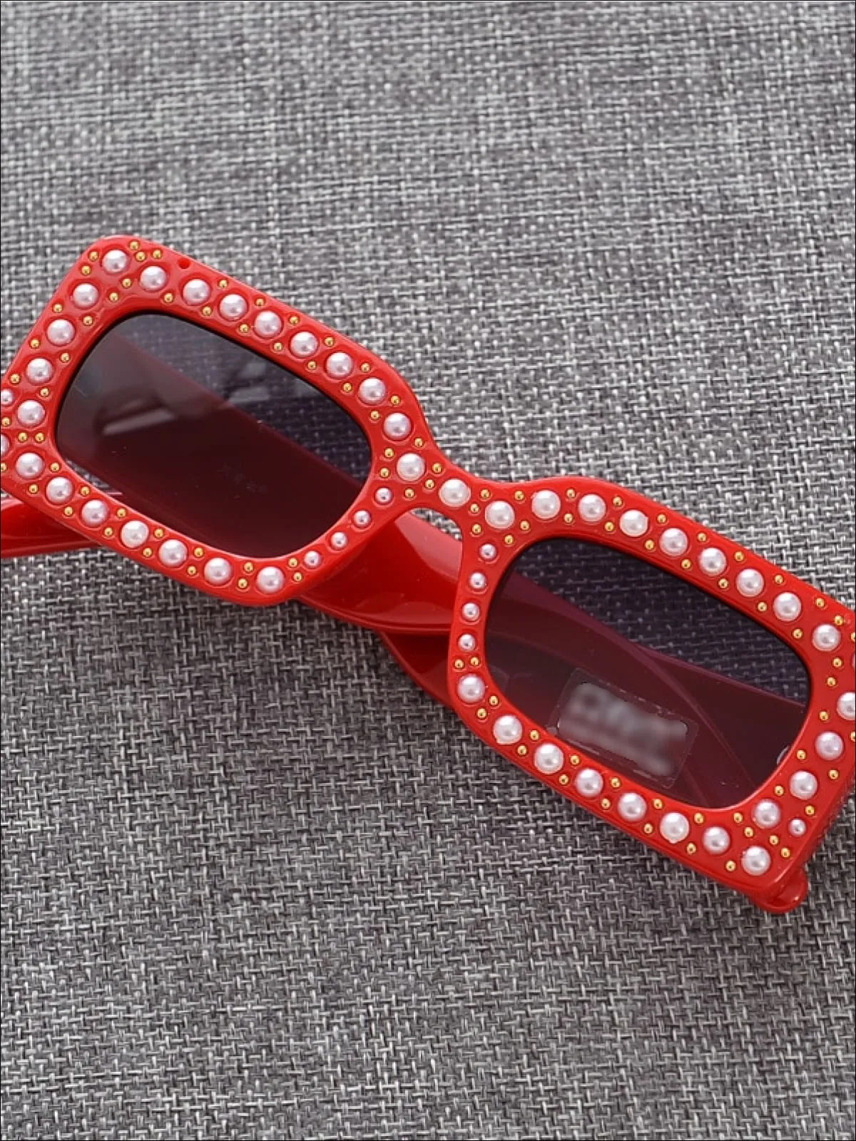 Girls Rectangular Retro Pearl Studded Sunglasses