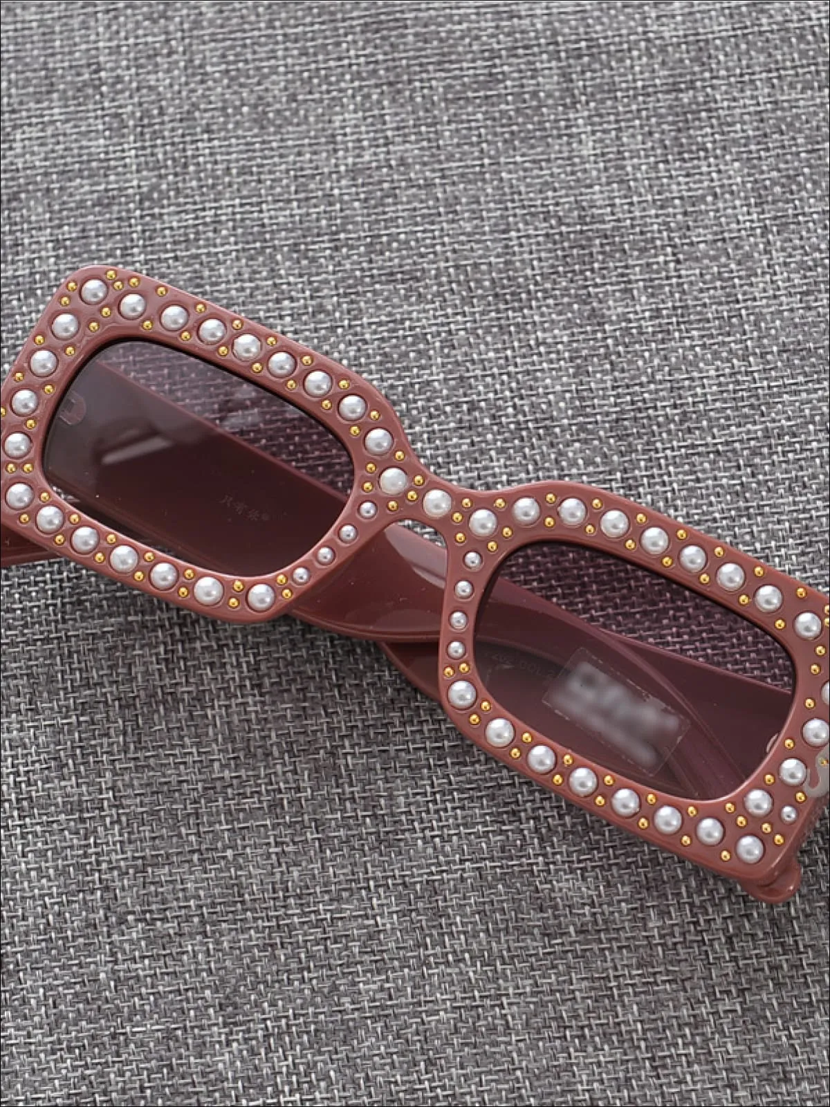 Girls Rectangular Retro Pearl Studded Sunglasses