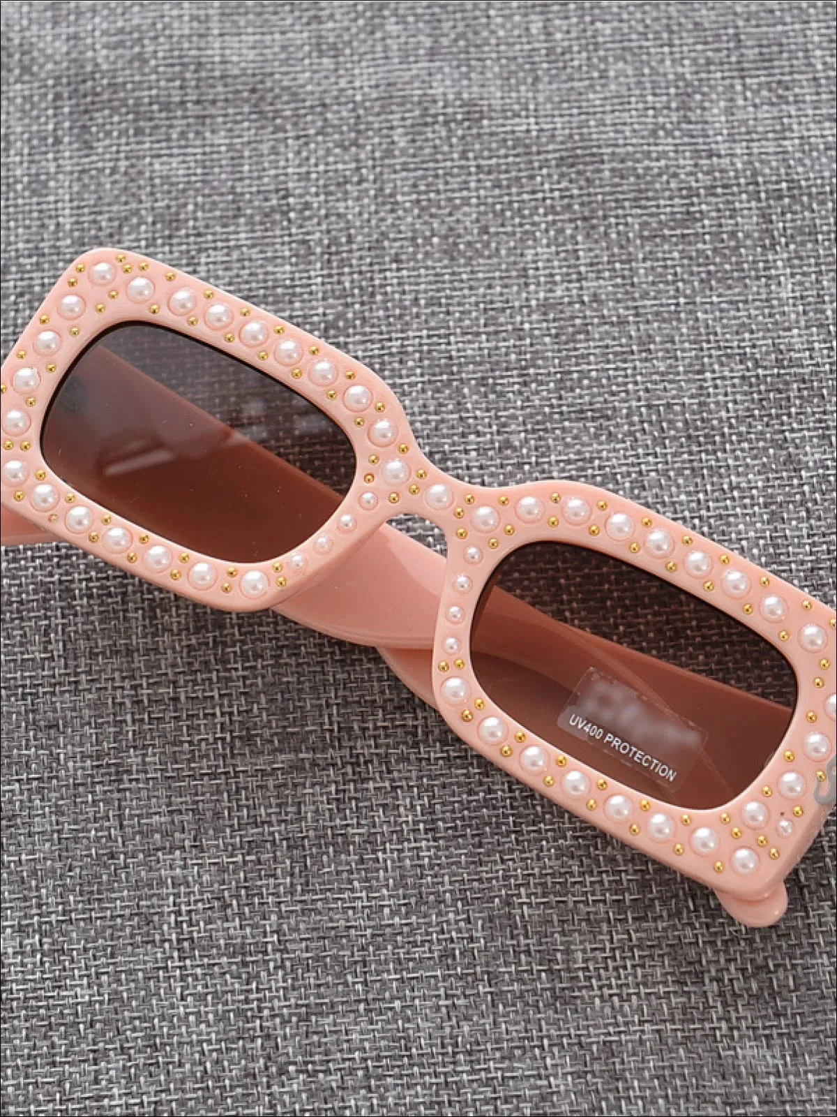 Girls Rectangular Retro Pearl Studded Sunglasses